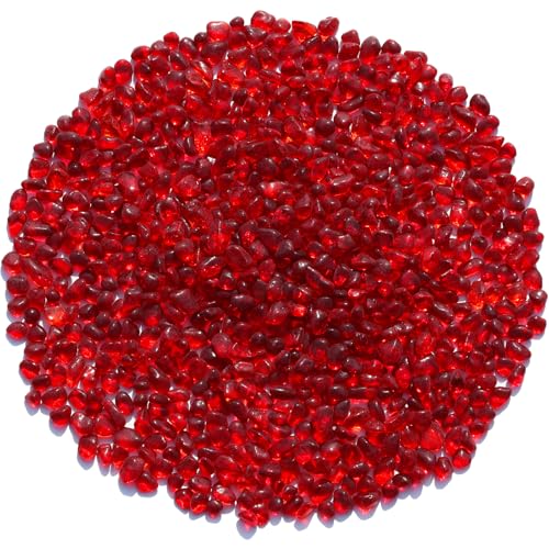 QYGL Sea Glass Stones - Red Clear Glass Pebbles Gemstones - Perfect for Aquarium Rocks, Fish Tank Gravel, Vase Fillers, DIY Crafts, and Home Decor (0.9LB/14oz) - color: Red