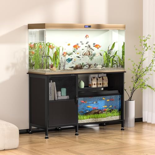 YOXIER 55-75 Gallon Fish Tank Stand,Aquarium Stand with Power Outlets and Cabinet,Heavy Duty Wood Aquarium Stand with Cabinet for Fish Tank Accessories Storage US Fast Arrive