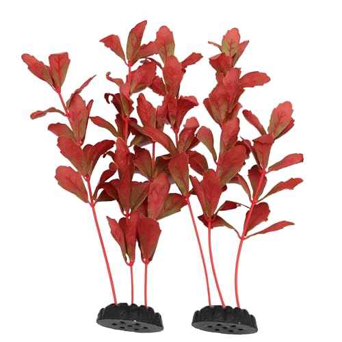 2-Pack 12 Inch Aquarium Silk Aquarium Plants, Artificial Plastic Plant for Small Tank, Goldfish, Fish Hides (Red, 12 Inch) - color: Red