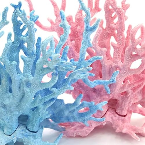 kathson Aquarium Coral Decor Fake Coral Ornaments Small Fish Tank Resin Decorations (Pink and Blue, 2 Pack) - size: 2PCS,Pink+Blue