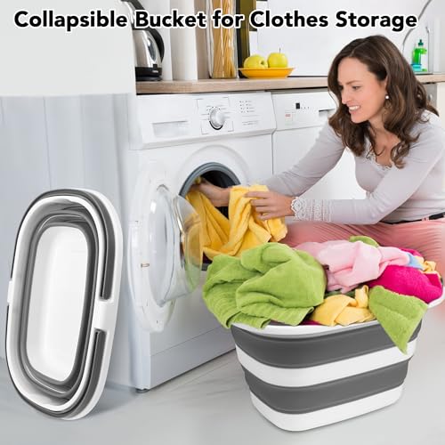 Large Collapsible Mop Bucket, 16L(4.2 Gallon) Plastic Bucket for House Cleaning, Car Washing, Silicone Cleaning Supplier Organizer, Portable Basket with Handle for Laundry Storage, RV Camping, Fishing - color: Gray