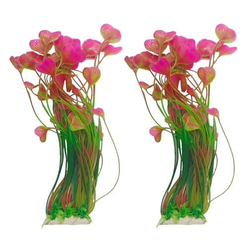 2Pcs Plastic Fish Tank Plants, Extra Large Artificial Aquarium Plants, Tall Seaweed Decorations, Realistic Aquatic Decor for Freshwater and Saltwater Aquarium(Pink)