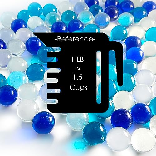 CYS EXCEL Mix Blue Clear Glass Marble Gemstone Vase Filler (5 LBS) | Multiple Color Choices Aquarium Glass Round Marble Beads | Decorative Mosaic Glass Gem Pebbles (Approx. 80-93 PCS) - color: Mix Clear&blue, size: 5 LBS