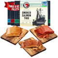 SeaBear Smoked Salmon Trio 18oz (3 x 6oz) Fillets Gift Box – Wild Alaska Sockeye, Wild Pink & Coho Fillets, Shelf Stable, Ready to Eat, 18 Ounce (3 x 6 Ounce) Filets - size: 18 Ounce (Pack of 1)
