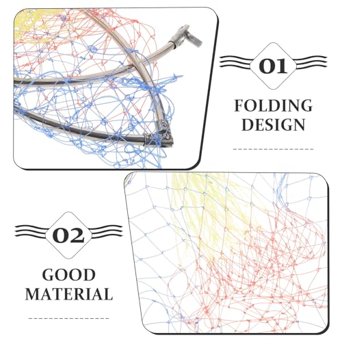 Zerodeko Fishing Net Replacement Head with 40cm Diameter Stainless Steel Frame, Colorful Patterned Mesh, 8mm Connector, Deep Catch Basket for Freshwater and Saltwater Fishing