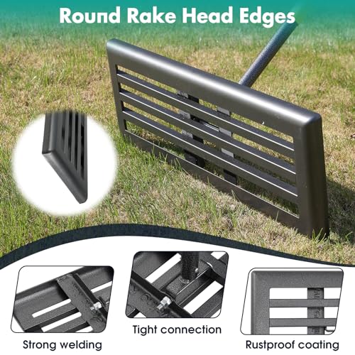 Lawn Leveling Rake,30x10 Inch Ground Plate,72 Inch Adjustable Long Handle Yard Level Tool with Curved Edge,Heavy Duty Large Landscaping Lawn Leveler for Grass, Golf Field, Soil Sand Dirt Spreader - size: 30"x10", 80"