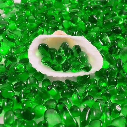 1 Lb (460 g) Green Sea Glass Stones Irregular Rainbow Glass Pebble Decorative Rock Quartz Tumbled Gemstone Chips for Aquarium Decoration/Vase Filler/Jewelry Making/Handwork Craft/Gems Display - color: Green