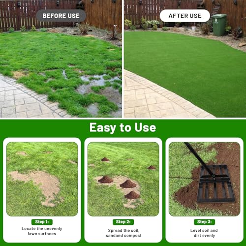 Lawn Leveling Rake 34"x10",Lawn Leveling Tool with 68" Long Adjustable Stainless Steel Handle for Leveling Soil,Grass,Sand or Dirt,Heavy Duty Lawn Leveler for Backyard,Garden,Golf Course,Farm,Pasture - style: 34"x10"