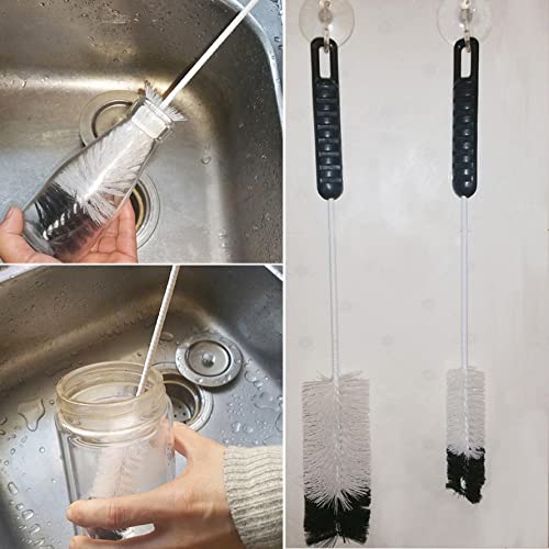 Bottle Brushes Thin Long Handle X 4, Utility Skinny Wire Cleaner Set Big Small, Bendable Flexible for Cleaning Narrow Neck Water, Beer, Wine, Baby Bottles, Pipes, Tubes, Hoses, and Flasks