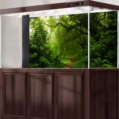 Tropical Rainforest Aquarium Background Lush Green Jungle Dense Trees Plants Fish Tank Background Majestic Serene Deep Forest Terrarium Backgrounds Foggy Woodland Reptile Tank Backgrounds 24x16in - color: Dark Green, size: 24(W)x16(H)in