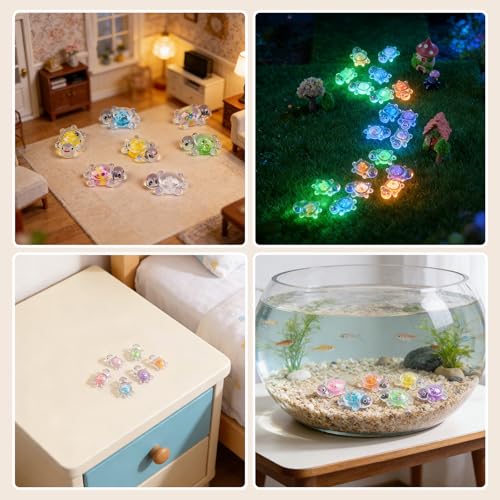Anboor 30PCS Small Resin Turtle with 1 Pc Suitcase Boxes, Luminous Mini Resin Animals to Hide Sea Turtles Glow in The Dark Figurines for Fairy Garden Dollhouse Aquarium Decor (Sequins) - style: 30 Pcs Sequins