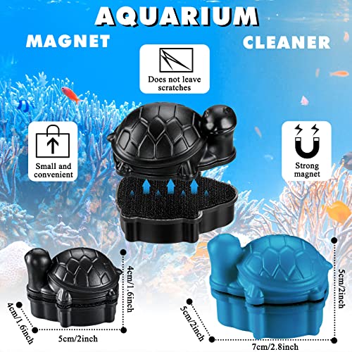 2 Pcs Algae Cleaning Scrapers Aquarium Tank Glass Brush Small Aquarium Magnet Cleaner Fish Tank Algae Cleaner Magnetic Cistern Glass Detergent for Fish Urn Detergent(Tortoise,Blue, Coffee Black)