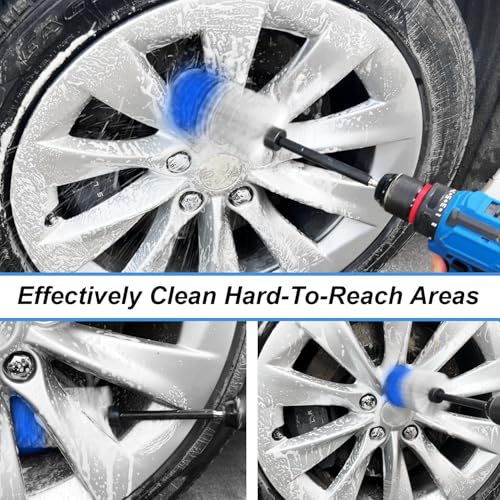 Wheel Brush Kit, Soft Drill Wheel Cleaner Brush, No Scratches Highly Dense Car Cleaning Brush Set for Wheels, Rims, Engines, Exhaust(Blue/White,2Pcs) - color: Blue/White,2pcs
