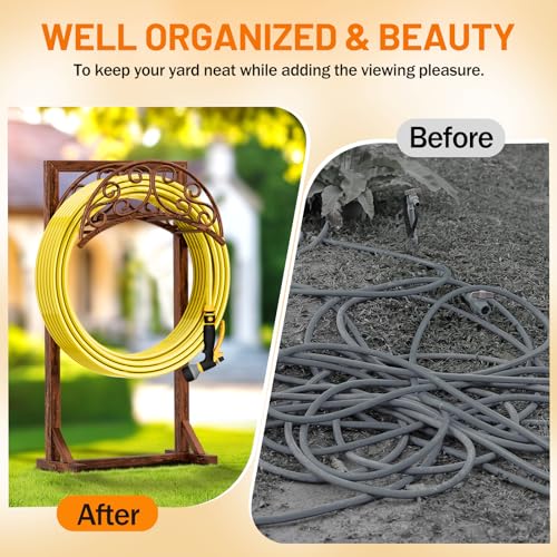 Garden Hose Holder - Upgraded Water Hose Holders for Outside with 5 Spikes & 2 Shepherds Hooks, Freestanding Hose Stand Hose Hanger Hose Storage Hose Reel Rack for Yard Lawn(Antique Bronze) - color: Antique Bronze