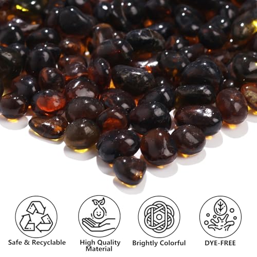 QYGL 0.55LB Brown Clear Glass Pebbles, Tumbled Sea Glass Stones for Vase Fillers, Fish Tank Gravel, Aquarium Rocks, DIY Crafts, Plant Pots, Wedding & Home Decor, Transparent Glass Gemstones - color: Brown