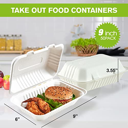 ECOLipak Clamshell Take Out Food Containers, 9 * 6 inch 75-Pack Disposable To Go Containers, To Go Boxes for Food Salad - color: 9*6 in, 1-Compartment,75Pack