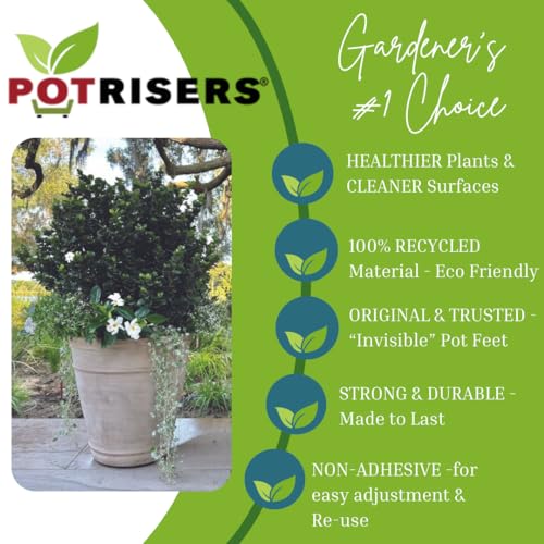 POTRISERS 12 Pack Large 2" Wide x 3/4" Tall Value Pack | Invisible Pot Feet & Plant Risers | Drainage & Airflow for Planters, Pots, Garden Decor | Patios, Decks, Gardens