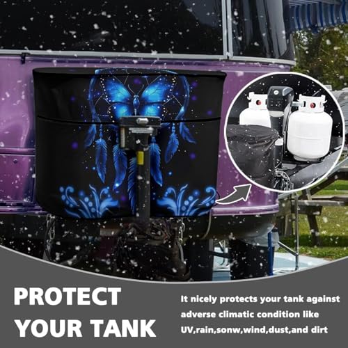 Blue Butterfly Wind Chime RV Propane Tank Cover for Travel Trailer Dustproof Propane Tank Cover for Camper Replacement Cover for RV/Trailer/Camper Fit for 20lb Tanks - color: Blue Butterfly Wind Chime, size: Small-Double 20LB
