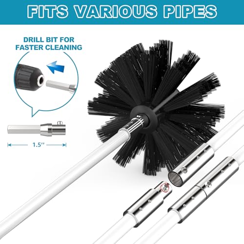 Sealegend 15 Feet Dryer Vent Cleaner Kit/Lint Remover/Upgraded Flexible Quick-Snap Brush with Drill Attachment/Fireplace Chimney Brushes for Easy to Clean/Cleaning Tool Use with or Without Power Drill - size: 15FT