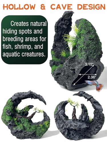 Aquarium Decor - Large Moon Shaped Cave Ornament for Fish Tank, Aquarium Hideout with Rock Texture for Betta, Guppy, Shrimp - Safe Aquatic Decoration,Fish Hiding House (Moon Valley) - color: Moon Vally Rock
