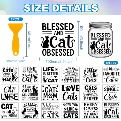 GLOBLELAND 18 Sheets Cat Greetings Transfer Stickers 3.9x3.6inch Black and White Blessings Transfer Decal Rub on Transfer for Cup Decal Vase Glass Art Crafts Decorations - style: Cat Greetings