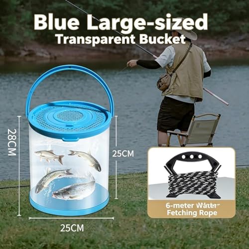 Catch Plastic Beach Aquarium Kit,Release Aquarium Box for Beach with 19.7ft Rope,Fun Travel Portable Fish Transport Container,Clear Fish Bucket,Beaches Vacation Essentials for Kids - color: Blue