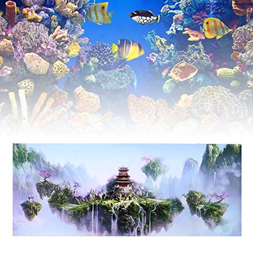 Zerodis Aquarium Background Poster, 3D PVC Adhesive Wallpaper Sticker, Sky Castle Fish Background Decoration for Aquarium (61 * 30cm) - size: 61*30cm