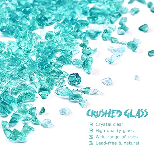 1.5 lb Turquoise Crushed Glass for Resin Art and Crafts, 3-6mm Chunky Broken Glass Pieces, Solid Color Irregular Shards for Geode, Vase Filler, Aquarium Decor & DIY Crafts - color: Turquoise