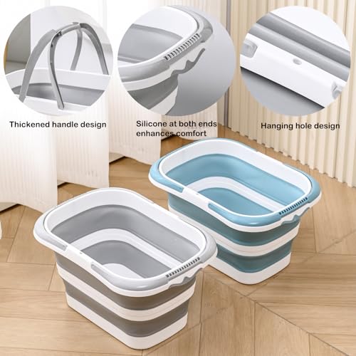 Collapsible Bucket with Handle 16L (4.2Gal), Foldable Rectangular Plastic Water Bucket, Portable Space Saving Tub for Foot Soaking Mop Cleaning Car Washing Gardening Camping Garage Use (Grey, 16L) - color: Gray, size: 16L