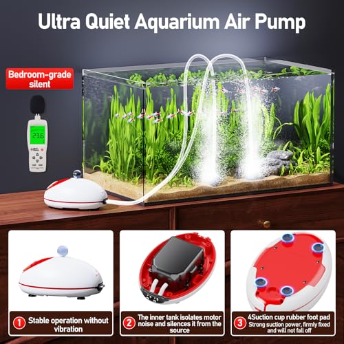 AQUASMITH Ultra Quiet Aquarium Air Pump, 25dB Whisper Air Pump Adjustable Airflow 5W/158GPH/24Kpa Single Hole Suitable for 100 to 160 Gal Fish Tank - size: 5W Double hole（ Applies to 100-160 gallon ）