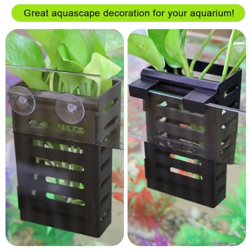 Upgraded Hanging Aquarium Plant Holder,2 Pcs Plastic Aquatic Plant Holders with Hooks and Suction Cups for Fish Tank Plant Decoration