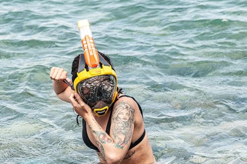 OCEAN REEF - Aria QR + Quick Release Snorkeling Mask - Full Face Snorkeling Mask - 180 Degree Underwater Vision - 8 Colours and 4 Sizes - color: Yellow, size: Small-Medium