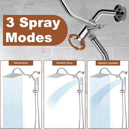 Shower Head, 12" Rain Shower Head with Handheld Spray Combo, High Pressure Rainfall Rectangle Shower Heads with Extension Arm Wide Dual Showerhead with Shower Slide Bar, Bathroom Accessories, Chrome