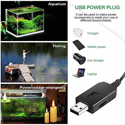 Mini Aquarium Air Pump,USB air Pump for 5 Gallon Aquarium Decorations Adjustable Fish Tank Aerator Includes Aquarium Oxygen Tube + Air Stones, USB Power Bank Aquarium air Pump