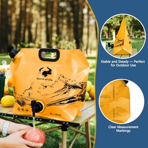 Water Jug Camping 2.1 Gallon Collapsible with Spigot, BPA Free Portable Water Pouch Foldable Water Bags for Outdoor Hiking, Travel and Emergency & Water Storage Containers (Orange-3Pcs) - color: Orange-3Pcs