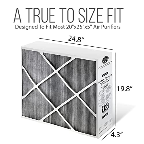 Lennox 20x25x5 Furnace Filter, X6675 Filter Replacement, Merv 16 Carbon Clean Filter Media with Homequip Disposal Bag 4-Pack (Actual Size: 19.8 x 24.8 x 4.3 Inches)