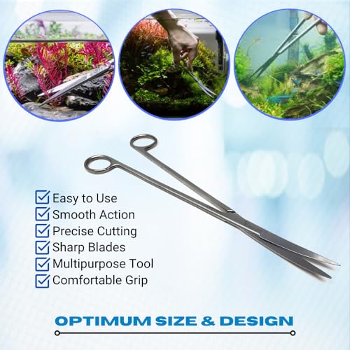 Aquarium Scissors Stainless Steel 12" Extra Long Water Grass Scissors for Aquatic Plants Pruning, Fish Tanks, Terrariums Used in Salt Water Fresh Water Landscape Maintenance Tools (Curved - Silver) - style: Curved - Silver