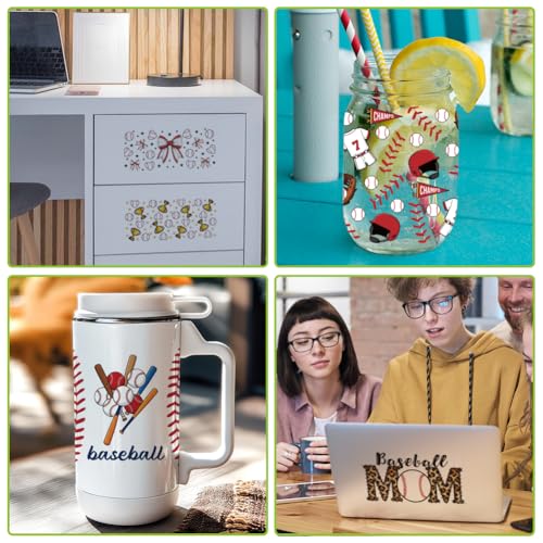 arricraft 10 Sheets Baseball Theme UV DTF Cup Wrap for 16OZ Glass, Baseball Helmet Glove Whistle Trophy Rub on Decals PVC Transfer Stickers for DIY Cups Wood Funiture 24x11cm/9.4x4.3inch - style: Baseball Theme