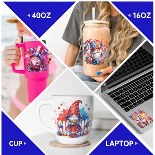 4 PCS 4th of July Gnome UV DTF Cup Wrap for 16oz, Rub on Transfer Stickers Glass Mugs, High Viscosity Permanent UV DTF Sticker, Coffee Cups, Water Bottles and Personalized Crafts - style: 4th of July Gnome