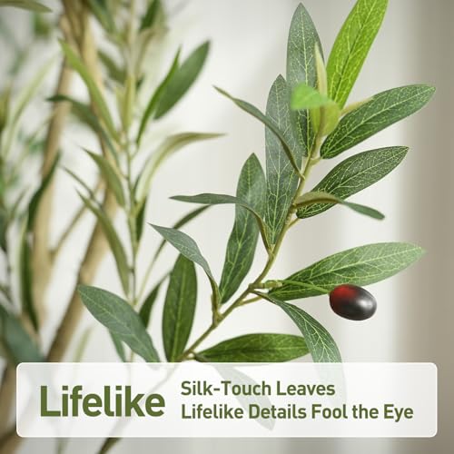 VeriNatural Artificial Olive Tree 8ft, Tall Faux Olive Trees with Planter, Potted Large Artificial Plants Indoor - Realistic Leaves & Fruits, Silk Fake Tree for Home Office Decor - size: 8ft