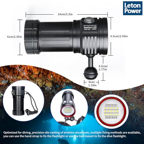 L15 10000 Lumens Underwater Video Light - 100m (330ft) Waterproof Dive Video Light with USB-C Charging, Professional Floodlight for Scuba Diving, Snorkeling & Underwater Photography - color: Sealion-L15
