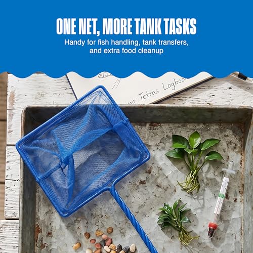 Penn-Plax Quick-Net Aquarium Fish Net - Fine Mesh, Vinyl-Covered Braided Handle - Small Aquarium Cleaning Tool for Gentle Fish Handling - Use in Freshwater & Saltwater Tanks - color: Blue, size: 8" Net - 16" Handle