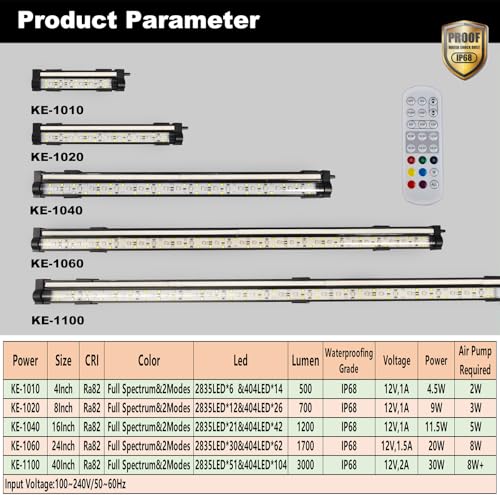 Carefree Fish Aquarium 24/7 Mode Timer Submersible LED Light Full Spectrum CRI 82~85 Tank Underwater Light & Nanometer Materials Air Stone 3Ft Tubing Waterproof Rating IP68 (No Included Air Pump) - size: 16Inch