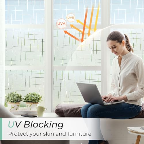 DOWELL Window Privacy Film Frosted Glass Window Film, Sun Blocking Non-Adhesive Glass Cling, Decorative Door Sticker, Self Static-Cling Tint Covering for Home Office, Cross Pattern 23.6" x 78.7" - color: Frosted Cross, size: 23.6" X 78.7"