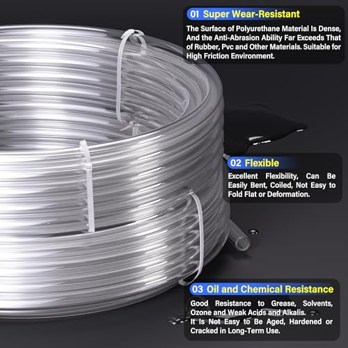 TAILONZ PNEUMATIC Clear 6mm OD 4mm ID Polyurethane PU Air Hose Pipe Tube Kit 10 Meter 32.8ft - color: Clear, size: 6mm OD/32.8ft/10m