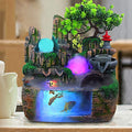 DNYSYSJ Tabletop Waterfall Fountain with Rockery, Mini Silent Indoor Ornament Desk Water Fountain Desktop Simulation Resin with Atomizer LED Small Fish Tank for Office Bedroom Home Decor Windmill