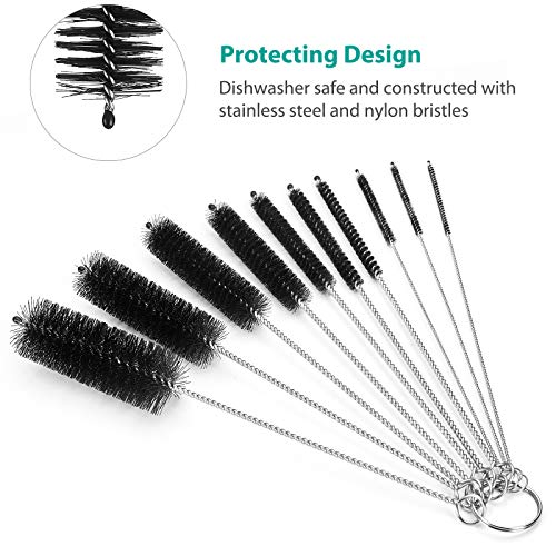 CiaraQ Bottle Cleaning Brushes, 8 Inch Nylon Tube Brush Set, Cleaner for Narrow Neck Bottles Cups with Hook, Set of 10pcs