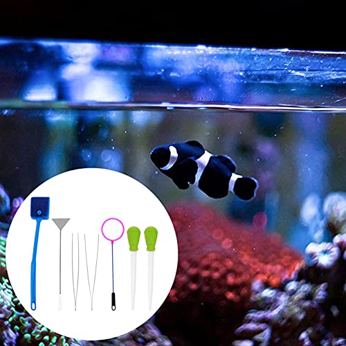 Yardwe Professional Aquarium Cleaning Supplies 7 in 1 Fish Tank Tool Set with Fine Mesh Net Skimmer Brush Tweezers for Aquascaping Random Color