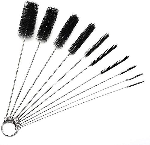 10" Clear Nylon Cleaning Brush Set - 10-Pack Tube Black | 10 pack clear high visibility bristles, Multi-purpose house deep cleaning, Flexible stainless steel shanks reach anywhere - color: Black, size: 10pk - 2mm 3mm 4mm 5mm 6mm 8mm 12mm 16mm 20mm 24mm
