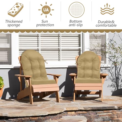 Geelin 2 Pcs Outdoor Patio Chair Cushion Thick High Back Adirondack Chair Cushion Tufted Weather & Fade Resistant Anti-Slip Outside Rocking Chairs Pads with Ties, 44 x 19 x 4 Inch (Brown) - color: Brown